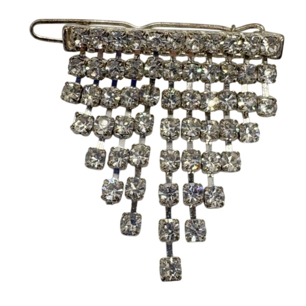 Vintage Art Deco Style Rhinestone Dress Clip Cascading Waterfall Design 50s Glam